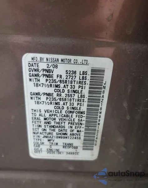 2009 Nissan Murano S из США, поврежденный, VIN JN8AZ18W99W122458